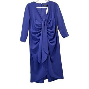NY&Co Size XL Solid Blue Cocktail Sheath Dress Runched Front V Neck NEW with Tag